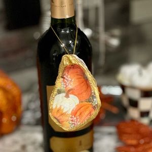 Hand Crafted Fall Pumpkins Oyster Shell Ornament 3.5”